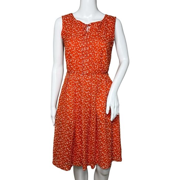 Hi there from Karen Walker US 0 Red Orange Floral Dress Sleeveless Office Casual - Picture 1 of 10